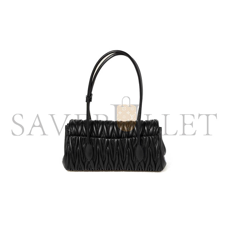 MIU MIU BLACK MATELASSÉ NAPPA LEATHER SHOULDER BAG 5BD265 (28*15*11cm)